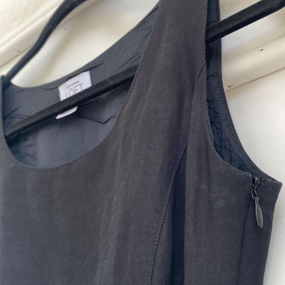 Ann Taylor Loft Linen Blend Belted Sleeveless MIDI‎ Dress Black Cream Size 0 - Picture 4 of 12